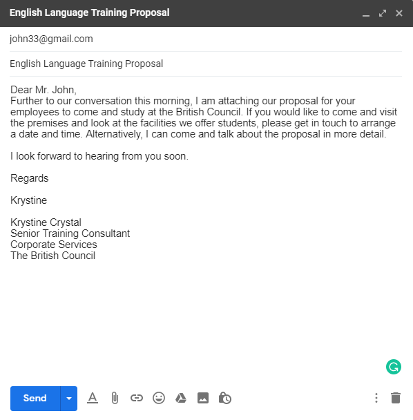 Example of email writing, formal email Sample