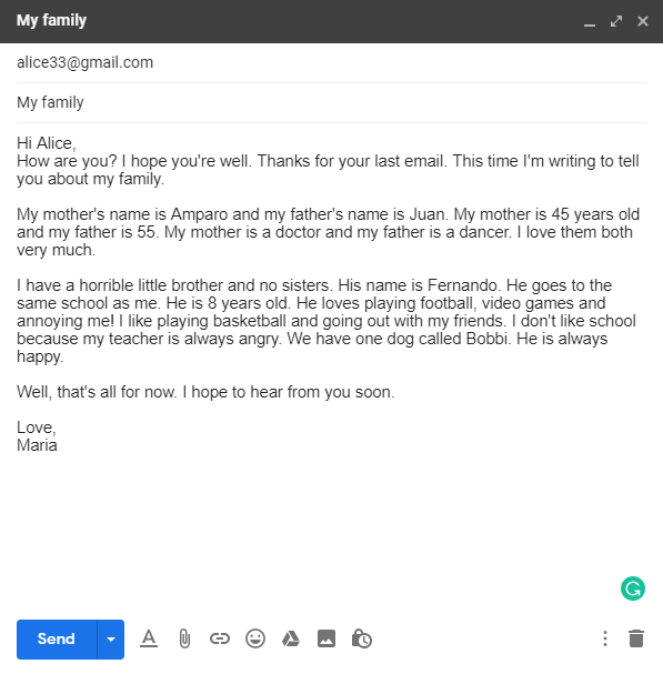 Example of email writing, informal email Sample